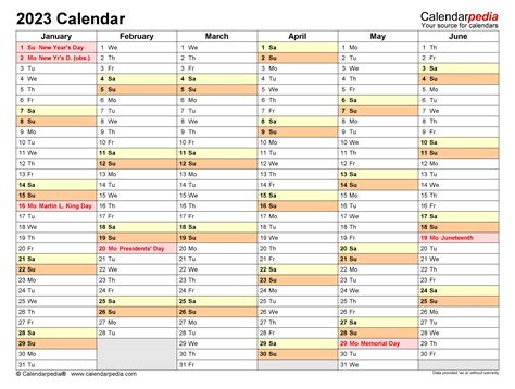 Word Calendar Template 2023